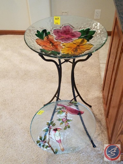 Glass top decorative bird bath with interchangeable glass top (33"x18")