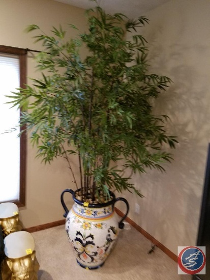 Large faux bamboo plant in plastic urn (27"x27")
