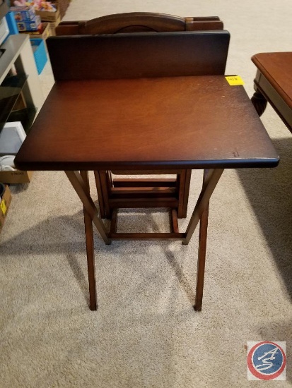 Set of 4 wood TV tables with stand