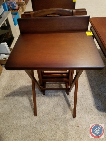 Set of 4 wood TV tables with stand