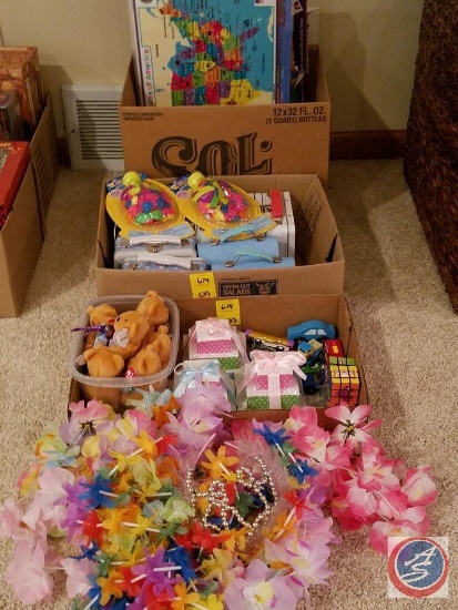 (3) boxes containing; educational placements, sidewalk chalk, Gallery art set, activity book,