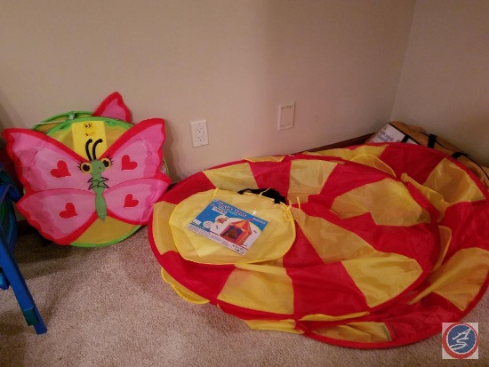 (3) collapsible kids indoor/outdoor tents including; Caterpillar tunnel, Circus Big Top, Backyard