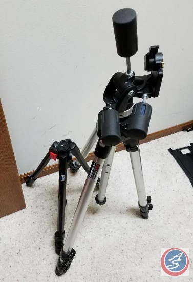 Manfrotto camera tripod (model #3021) made in Italy, Manfrotto camera tripod (model #714B) both with