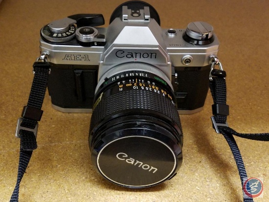 Vintage Canon AE-1 camera with 28mm lens, 58mm lens, 52mm lens, 50mm lens, 200mm lens with case,