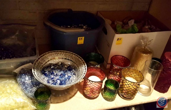 Decorative glass candle holders and flat marbles