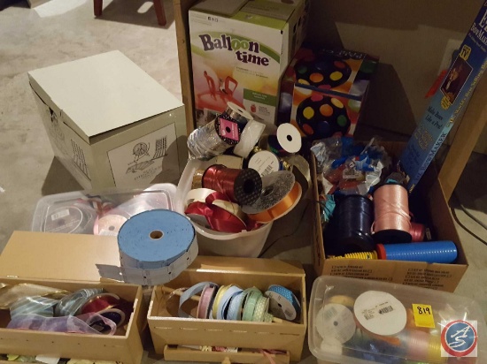 Large assortment of ribbon, Deluxe EZ bow maker, balloons, helium tank, Bingo game, Ball of Light