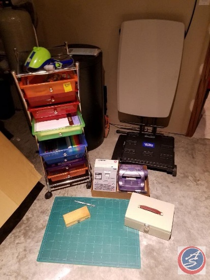 Helix cutting mat, X-acto knife, Crayola air brush, 10-drawer craft cart on wheels, Casio EZ label