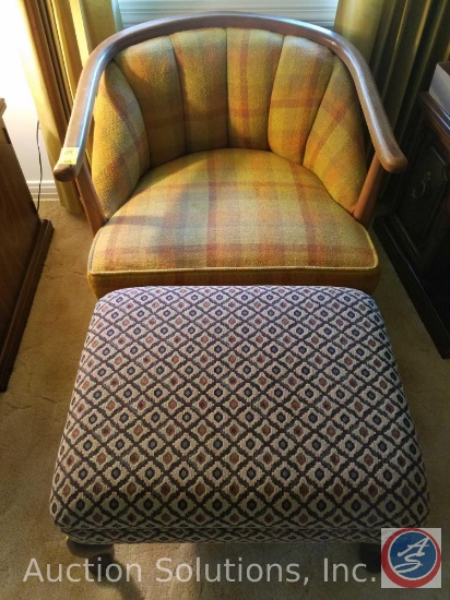 Plaid Upholstered Barrel Chair, and FlexSteel Ottoman