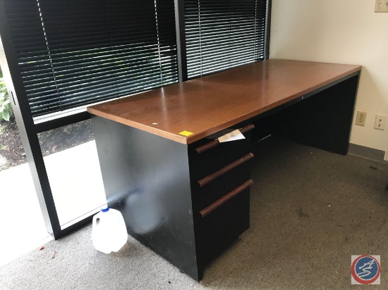 3 drawer metal and wood desk