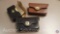 [3] Vintage Leather ammo cases (2 black/1 brown) - each holds 20 small caliber rounds