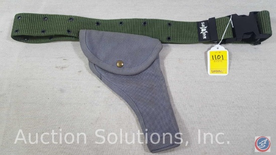 46" long Canadian Military WW2 Canvas .45 belt with Holster and belt Clips
