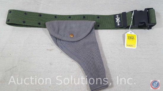 46" long Canadian Military WW2 Canvas .45 belt with Holster and belt Clips