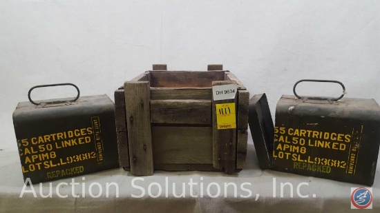 8"x10"x14" Wooden Ammo Crate Containing Two Ammo Cans for .50 Cal Ammo
