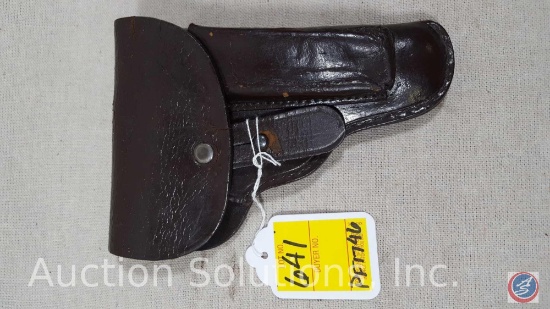 Dark Brown Leather Pistol Holster with Pocket for Extra Magazine
