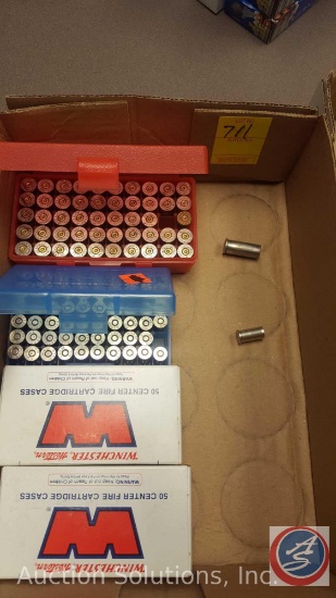 (2) boxes Winchester Super 218 Bee Center Fire Cartridge Cases (50 count); Smith + Wesson 38 (50