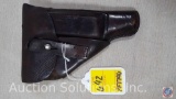 Dark Brown Leather Pistol Holster with Pocket for Extra Magazine