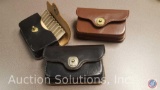 [3] Vintage Leather ammo cases (2 black/1 brown) - each holds 20 small caliber rounds