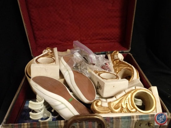 Suitcase Filled with Miscellaneous Wall Decorations Some Shoes Size 8