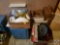 Kiwi Shoe Service Kit, Brass Kerosine Lantern, and more, Box containing cleaning supplies