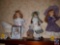 (3) Porcelain Dolls, wooden house, framed Rebecca Picture, and baby doll buggy