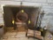 Fireplace accessories including; screen, log basket, tool set, andirons, matches, damper sign and
