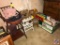 (2) Children's Toy Wooden Vintage High Chairs, stuffed Pig, Stuffed Bear, Box of Vinntage Games,