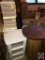 Large Lot of plastic storage plus a cardboard end table!