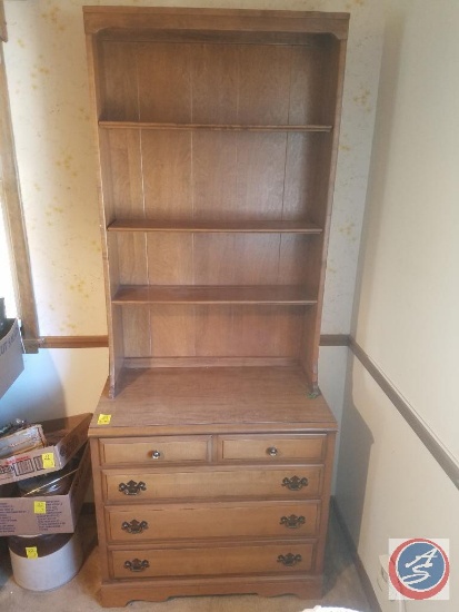 2 piece wood hutch with 4 drawers and 4 shelves (77.5x18x32)