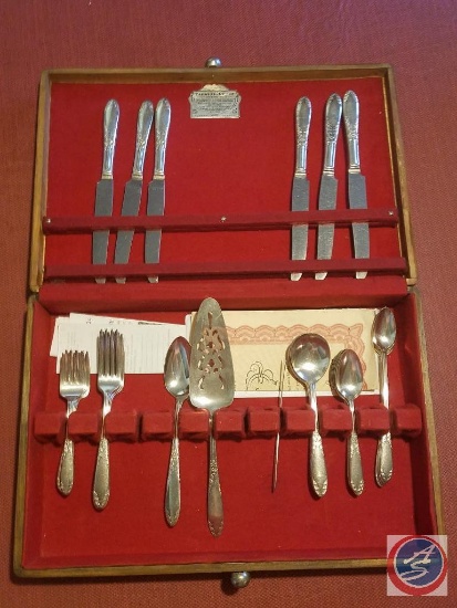 Tarnish proof silverware case included King Edward silverplated and National Silver Co. flatware