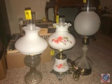 (2) electric vintage lamps, and an oil lamp