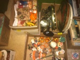 (3) flats of vintage Thanksgiving Decorations, serving trays, Vintage dolls new in package, and much