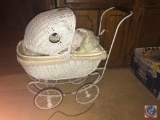Vintage Baby Carrier with Doll {{WHEEL HAS SOME DAMAGE, AS SHOWN IN PICTURE}}