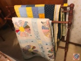 Quilt Display Rack with (3) Handmade Quilts on display