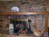 Contents of upper and lower fireplace mantel, including Large Crock marked 6, Hollowed Out and