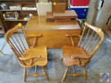 Table and (2) chairs, leaves, and Lybestos Table Pad 67.5 x 42 x 30 plus (2) 12 leaves