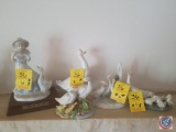 (4) Goose figurines by Lladro and Homco, framed girl and goose picture (painted by G. Hillyard