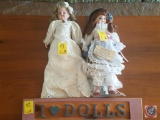 (2) Collector dolls and an I Love Dolls wood sign