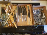 (3) Flats containing assorted kitchen utensils (i.e. forks, knives, spoons, whisk, rolling pin,