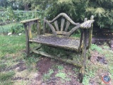 (2) wood and resin benches {{THE WOOD HAS MOSS GROWTH}}