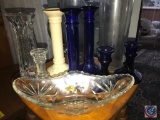 (2) Flats of assorted glass vases (one 24 percent lead crystal) and a glass dish