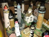 (3) Flats containing assorted ceramic light houses, assorted porcelain/ceramic jewelry boxes with