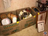 (2) boxes of woven baskets, 3 Framed Artwork, and more!