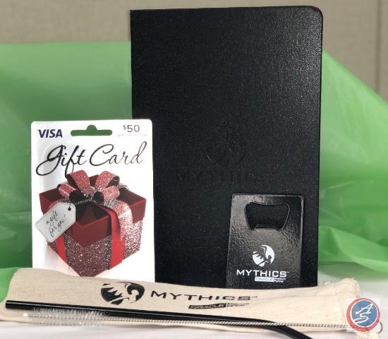 Visa Gift Card - $50, Journal, Bottle Opener, Aluminum Straw, Straw Cleaner w/ Bag