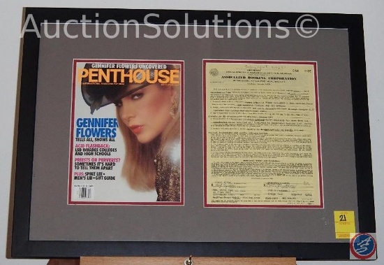 PENTHOUSE Magazine w/ "Gennifer Flowers" Autograph next to it on Contract