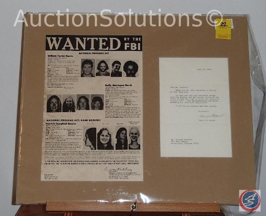 FBI WANTED Poster w/ a letter signed by "Patty Hearst" "Patricia Campbell Hearst"