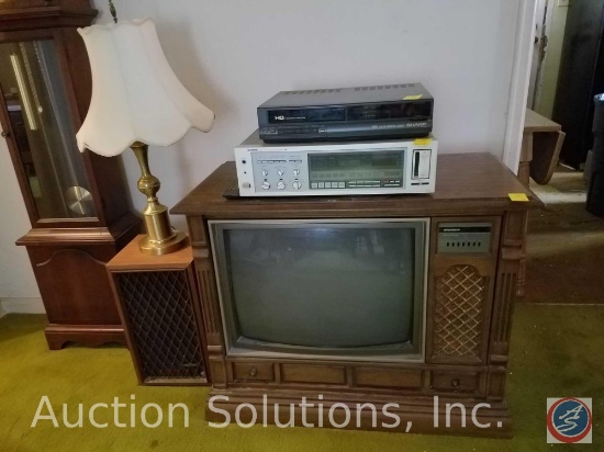 Vintage Sylvania Console TV 36"x19"x29" (Model SRP4531103), Sharp Brand VHS Player (Model VC-2200U),