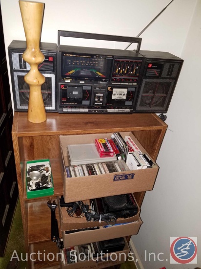 24"X 9 1/2"X53" Shelf with Loyds Cassette Recorder(Model V555) Cassestt tapes, Panasonic Cassette