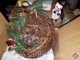 Small Enclosed Wreath with Ceramic Snowman, 10 packages of Floating Candles(NEW) [Tote Included]