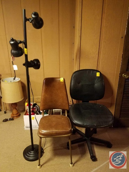 Kitchen Chair, Black Adjustable Height Swivel Office Chair, 3 Light Floor Lamp