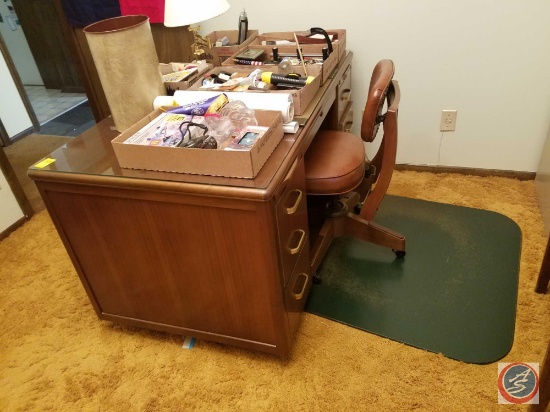 7 Drawer Leopold Office Desk 36" X 29 1/2" X 28" with Rolling Chair Desk Has Leaf Extension